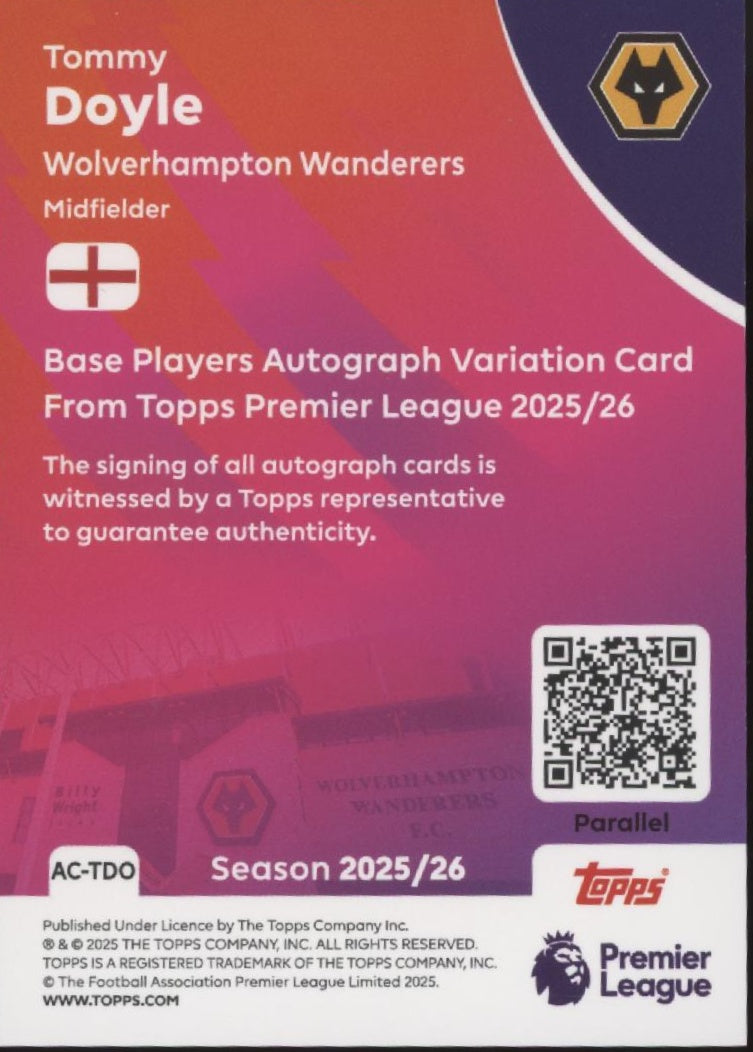 Tommy Doyle 2025-26 Topps Premier League Blue Holo Auto 103/150 #AC-TDO #2