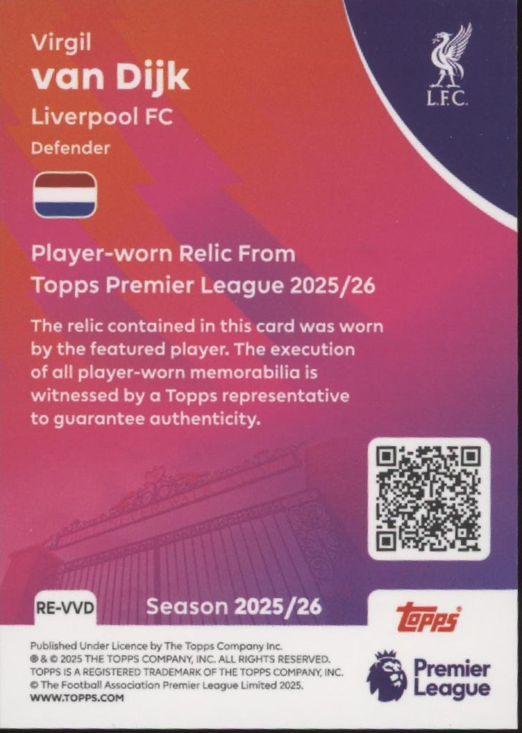Virgil van Dijk 2025-26 Topps Premier League Swatch #RE-VVD