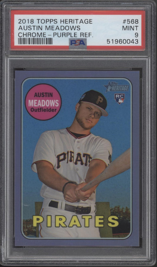 Austin Meadows 2018 Topps Chrome Heritage Purple Refractor RC #568 PSA 9