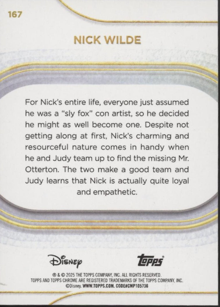 Nick Wilde 2025 Topps Chrome Disney Pink Refractor 118/250 #167