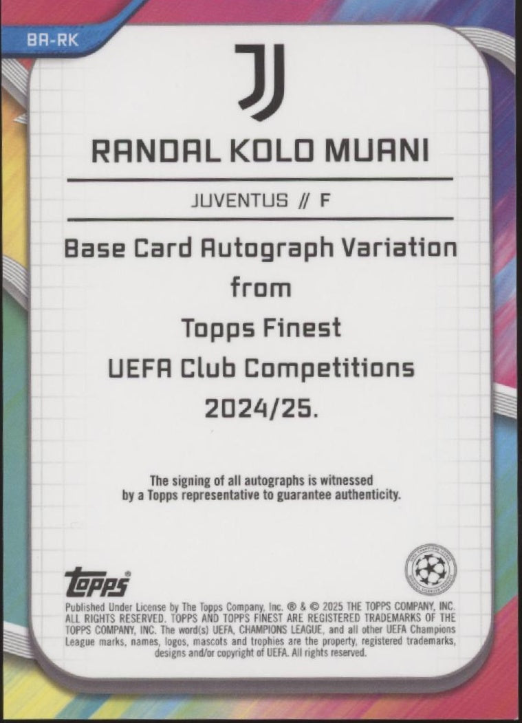 Randal Kolo Muani 2024-25 Topps Finest UEFA CC Purple Lava Refractor Auto /199