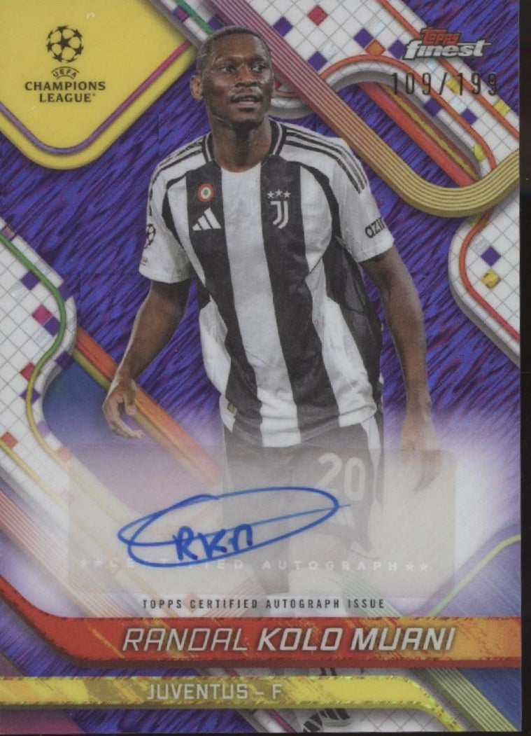 Randal Kolo Muani 2024-25 Topps Finest UEFA CC Purple Lava Refractor Auto /199