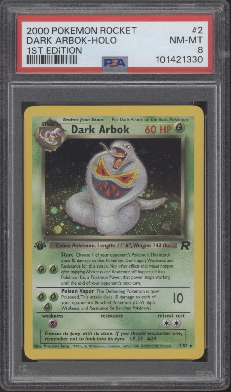 Dark Arbok Pokemon Team Rocket Holo 1st Edition #2 PSA 8