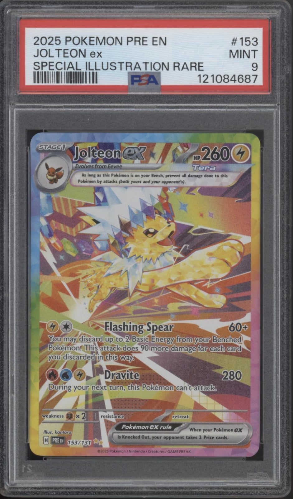 Jolteon ex Pokemon Prismatic Evolutions Special Illustration Rare #153 PSA 9 #1 Jolteon ex Pokemon Prismatic Evolutions Special Illustration Rare #153 PSA 9 #1