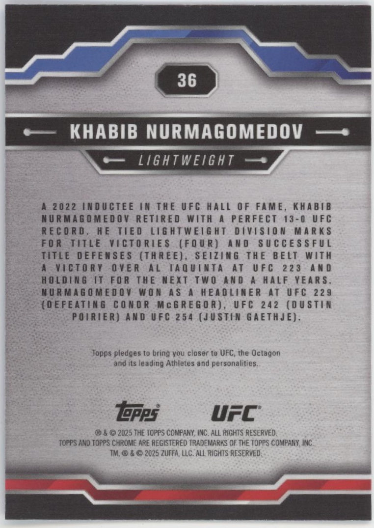 Khabib Nurmagomedov 2025 Topps Chrome Blue Wave Refractor 52/75 #36