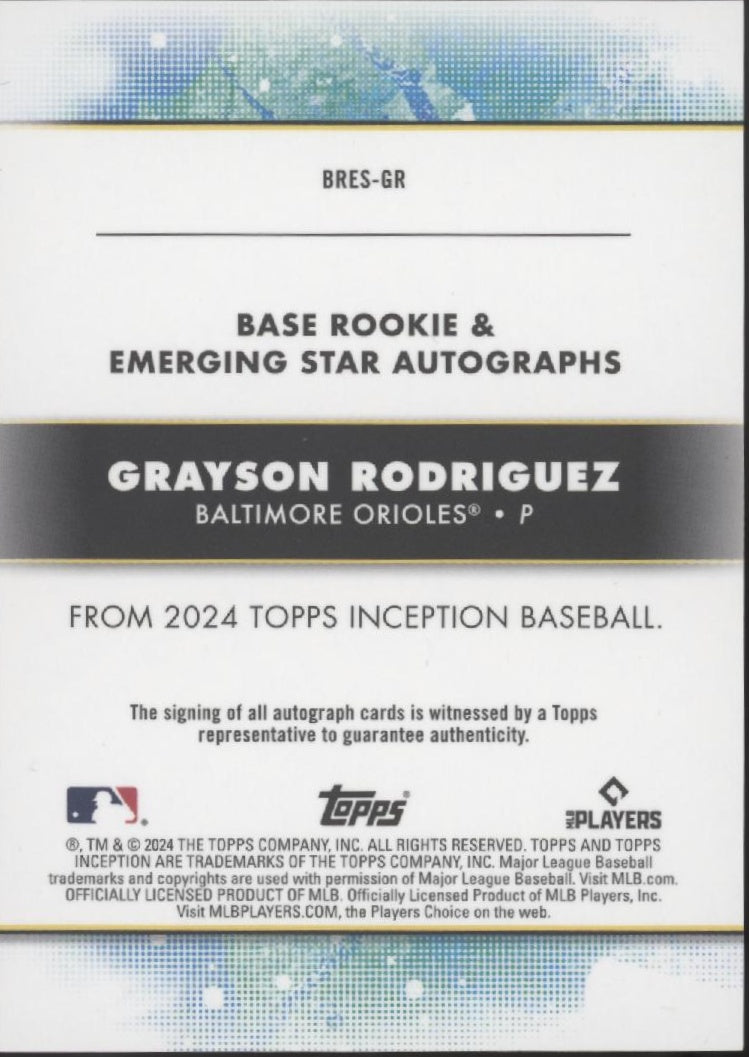 Grayson Rodriguez 2024 Topps Inception Emerging Star RC Auto 231/299 #BRES-GR