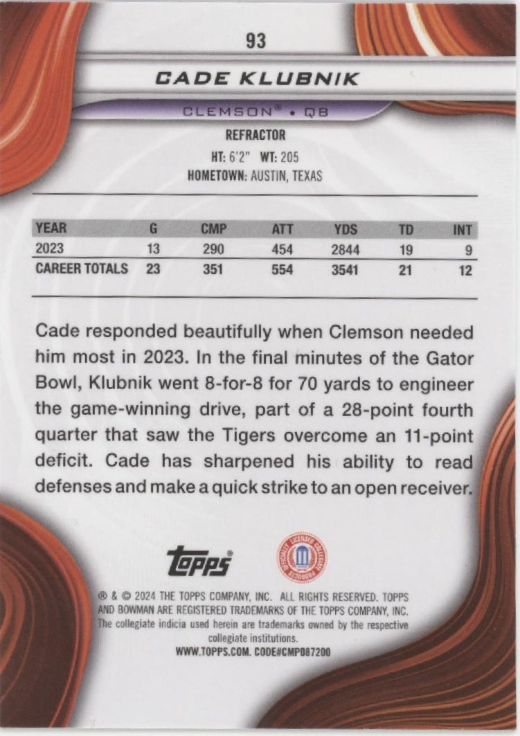 Cade Klubnik 2024 Bowman's Best University Refractor #93