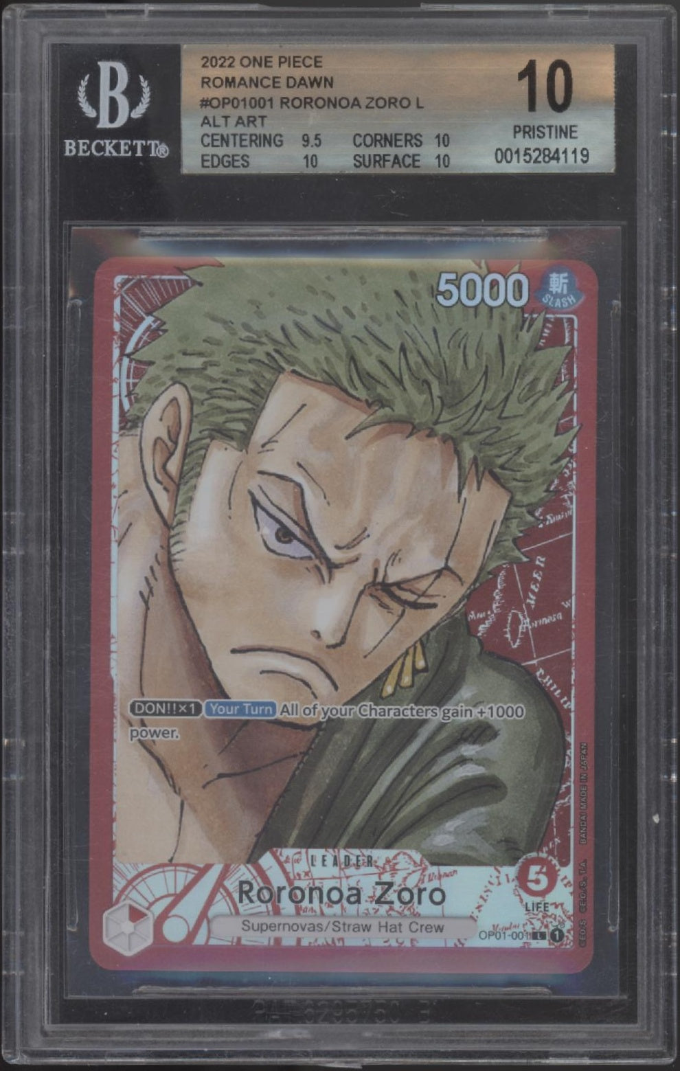 Roronoa Zoro One Piece Romance Dawn Alternate Art #OP01001 Beckett 10