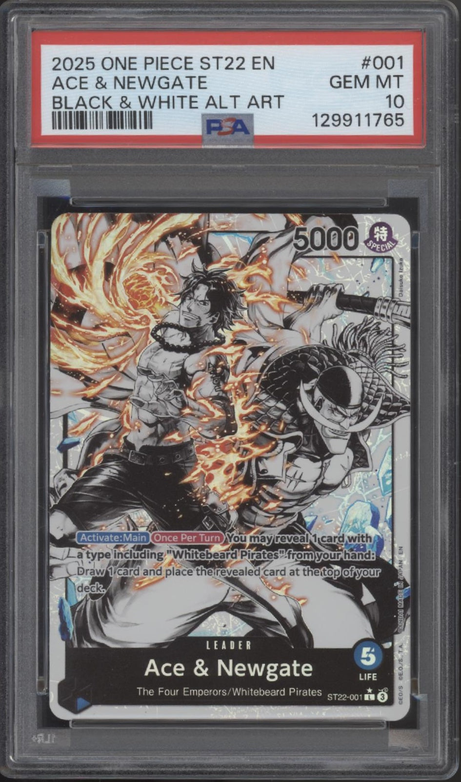 Ace & Newgate One Piece Card Game ST22 Black & White Alt Art #001 PSA 10 Ace & Newgate One Piece Card Game ST22 Black & White Alt Art #001 PSA 10