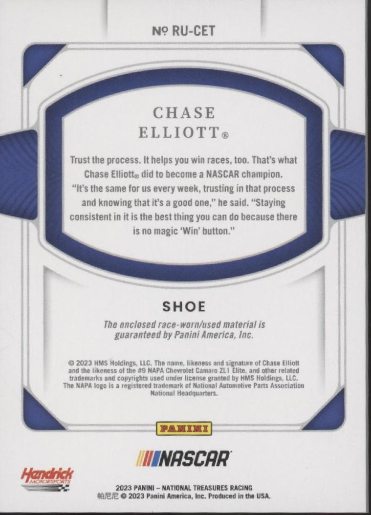 Chase Elliott 2023 Panini National Treasures Race Used Shoe Relic 01/25 #RU-CET