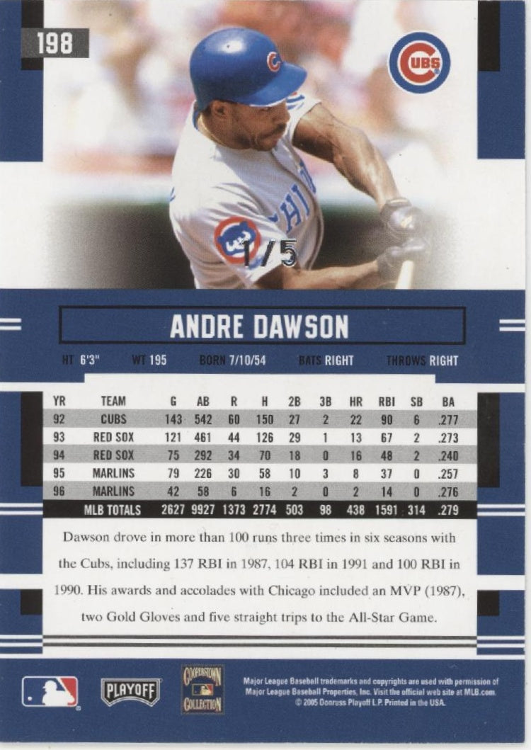 Andre Dawson 2005 Playoff Prestige Xtra Bases Auto 1/5 #198