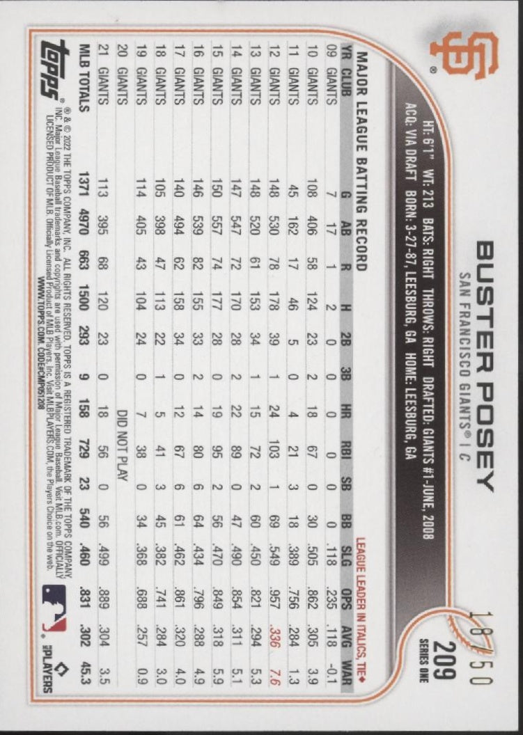 Buster Posey 2022 Topps Series 1st Edition Red Holo 18/50 #209