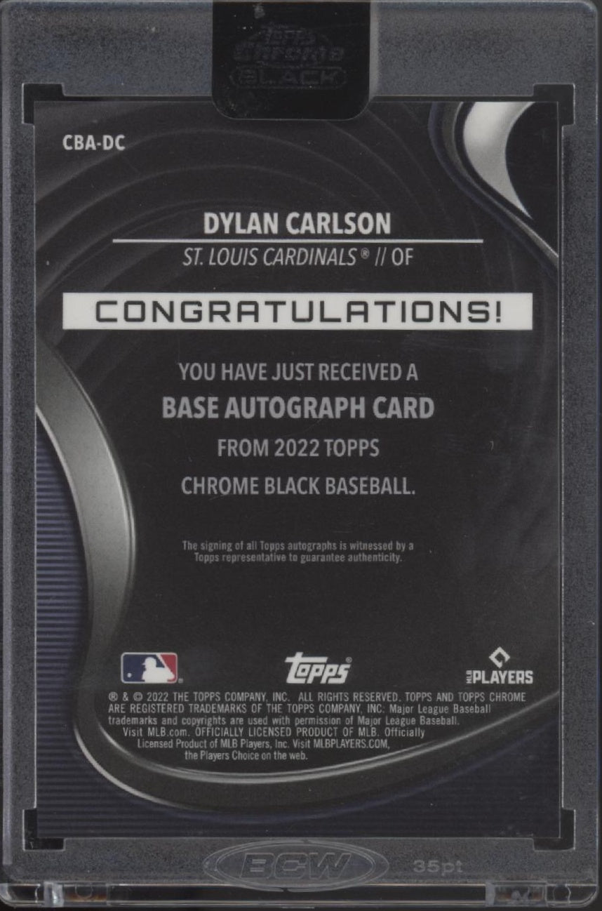 Dylan Carlson 2022 Topps Chrome Black Gold Mini Diamond Refractor Auto 13/50