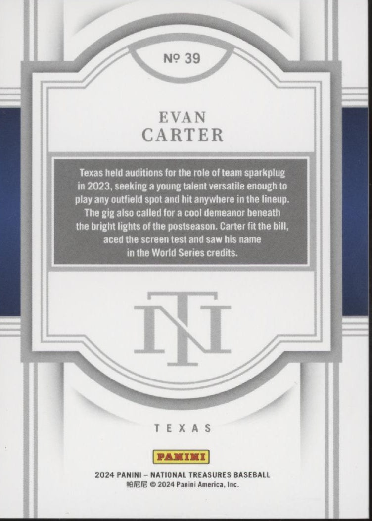 Evan Carter 2024 Panini National Treasures Gold RC 72/99 #39