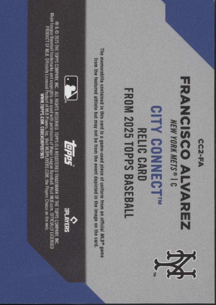 Francisco Alvarez 2025 Topps Series 2 City Connect Swatch 17/50 #CC2-FA