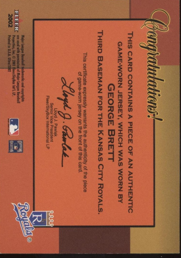 George Brett 2002 Fleer Ultra Full Classic Swatch