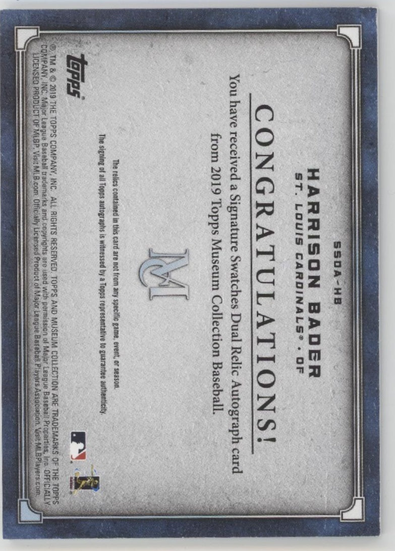 Harrison Bader 2019 Topps Museum Collection Swatch Auto 153/299 #SSDA-HB