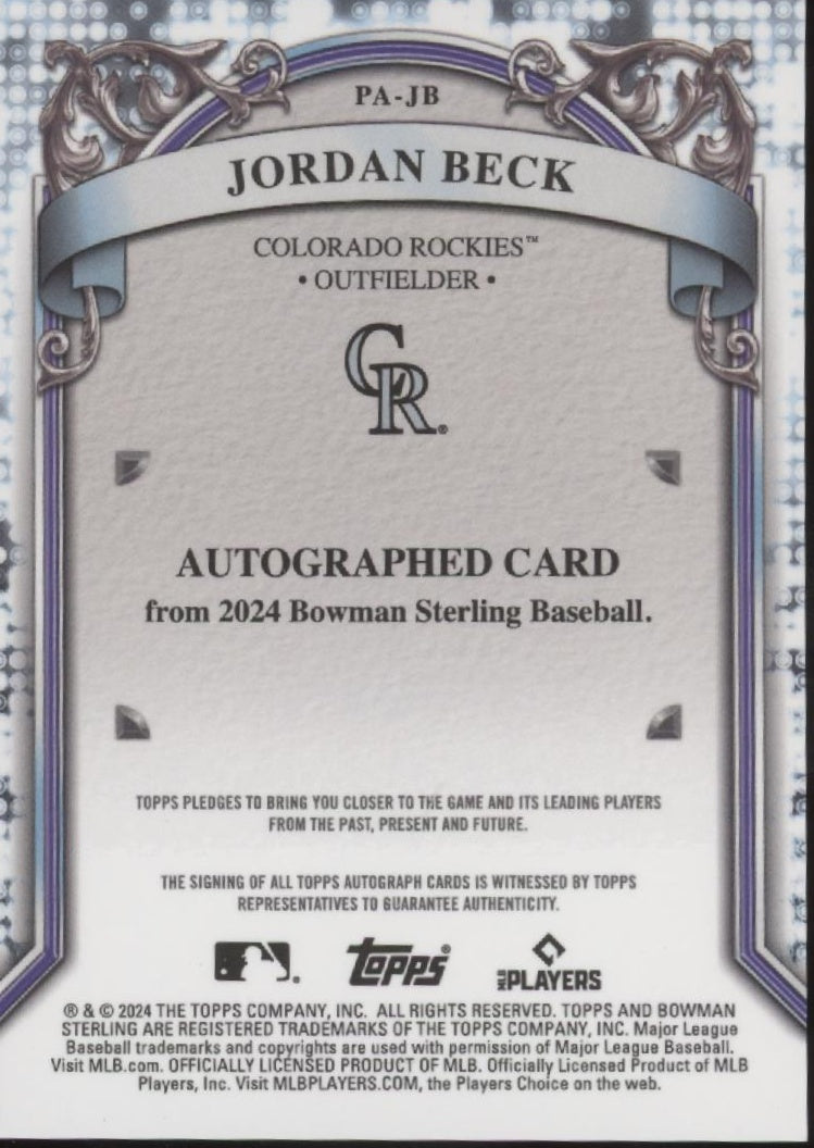 Jordan Beck 2024 Bowman Sterling Gold Refractor Auto 14/50 #PA-JB