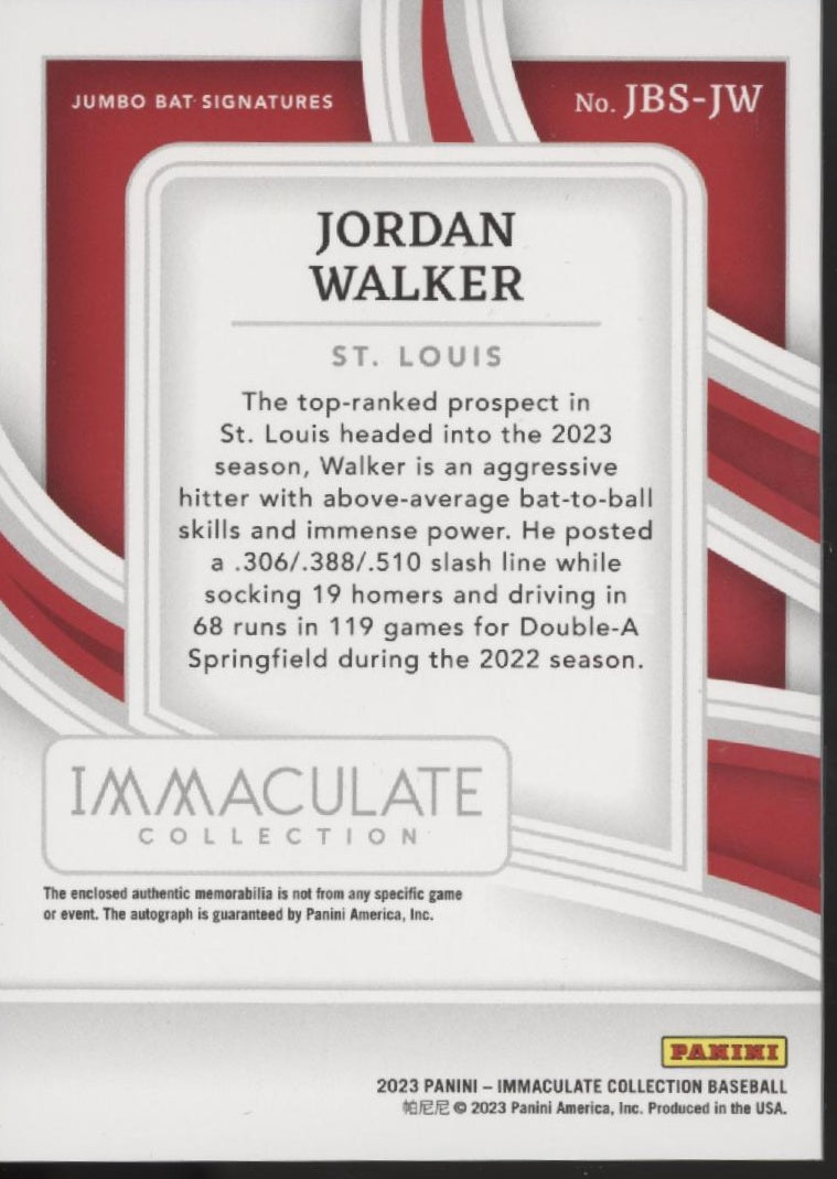 Jordan Walker 2023 Panini Immaculate Collection Bat Relic Auto 18/35 #JBS-JW
