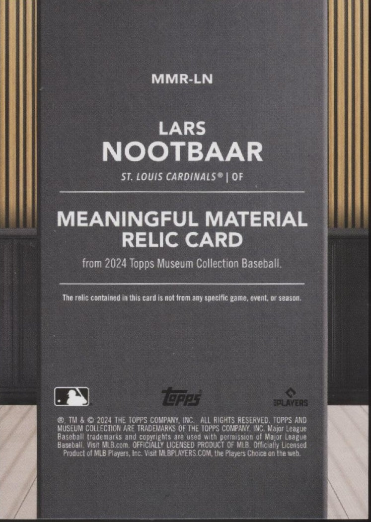 Lars Nootbaar 2024 Topps Museum Collection Meaningful Material Blue Swatch 03/25