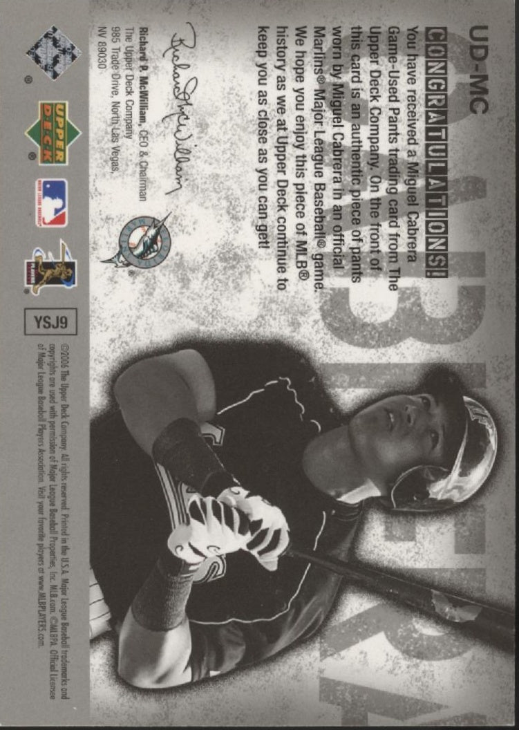 Miguel Cabrera 2006 Upper Deck Game Materials Swatch #UD-MC