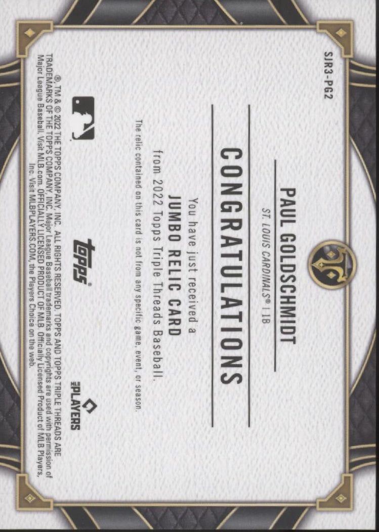Paul Goldschmidt 2022 Topps Triple Threads Gold Swatch 5/9 #SJR3-PG2
