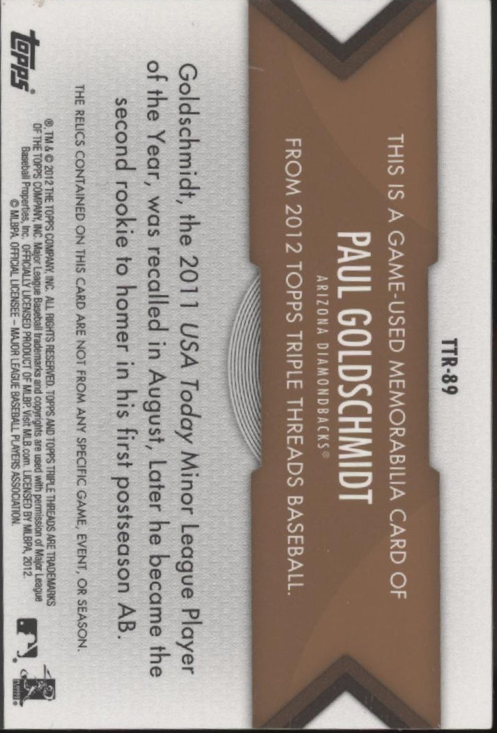 Paul Goldschmidt 2012 Topps Triple Threads Swatch 17/27 #TTR-89