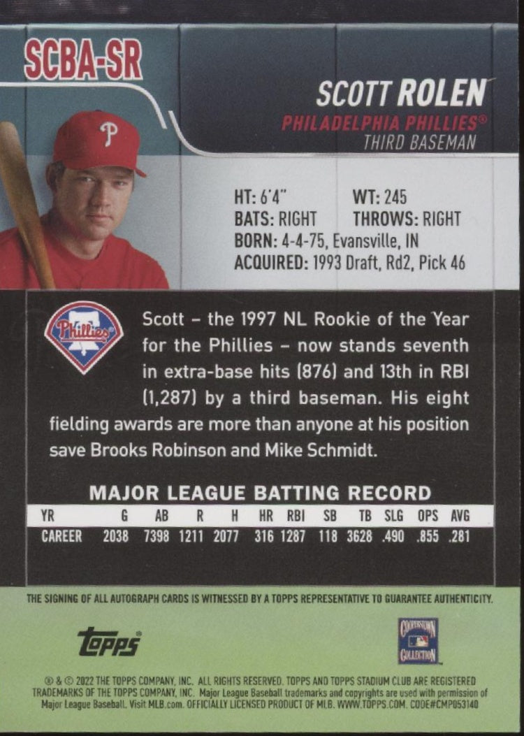 Scott Rolen 2022 Topps Stadium Club Auto #SCBA-SR