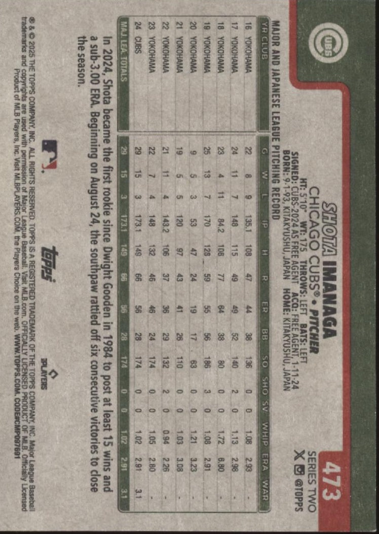 Shota Imanaga 2025 Topps Series 2 Vintage Stock 47/99 #473