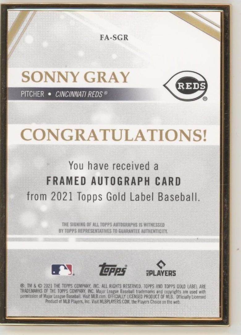 Sonny Gray 2021 Topps Gold Label Framed Auto #FA-SGR
