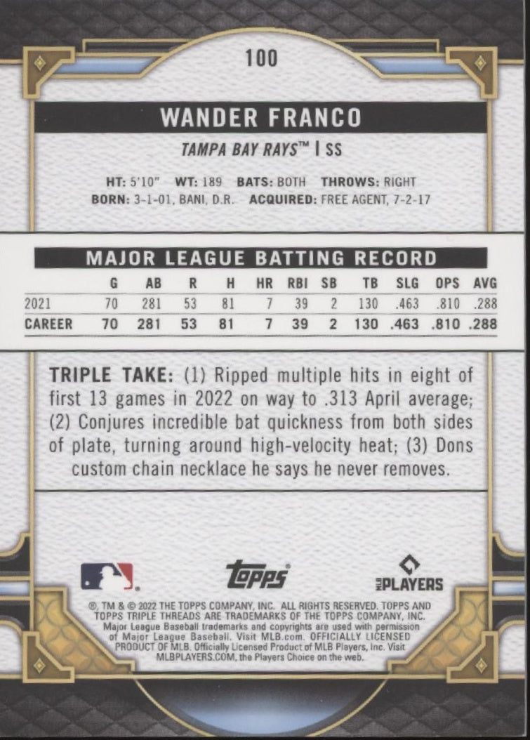Wander Franco 2022 Topps Triple Threads Gold RC 77/99 #100