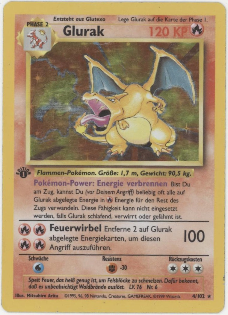 Charizard Pokemon Base Set Holo 1st Edition Holo German #4 Charizard Pokemon Base Set Holo 1st Edition Holo German #4