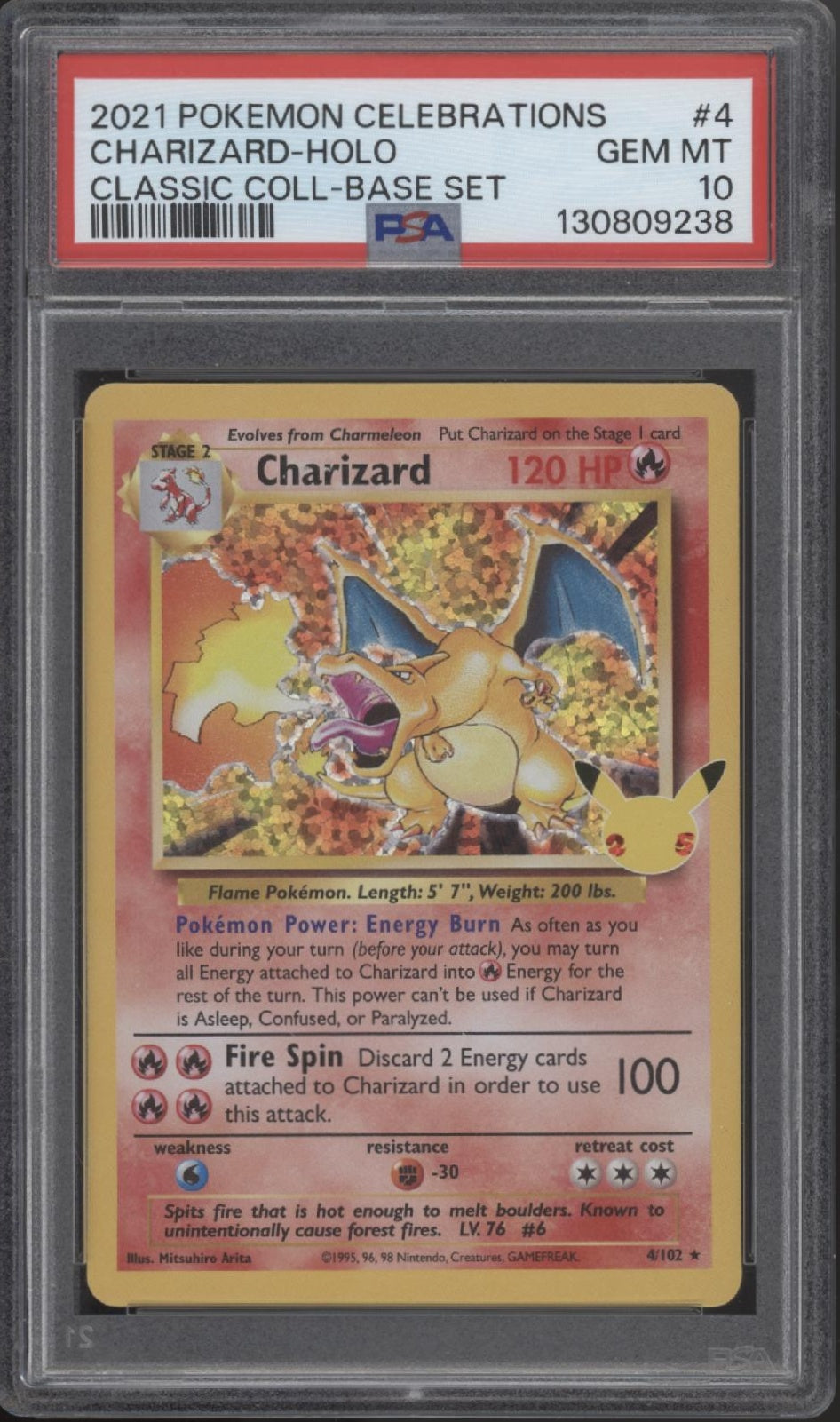 Charizard Pokemon Cleebrations Classic Collection Base Set Holo #4 PSA 10 Charizard Pokemon Cleebrations Classic Collection Base Set Holo #4 PSA 10