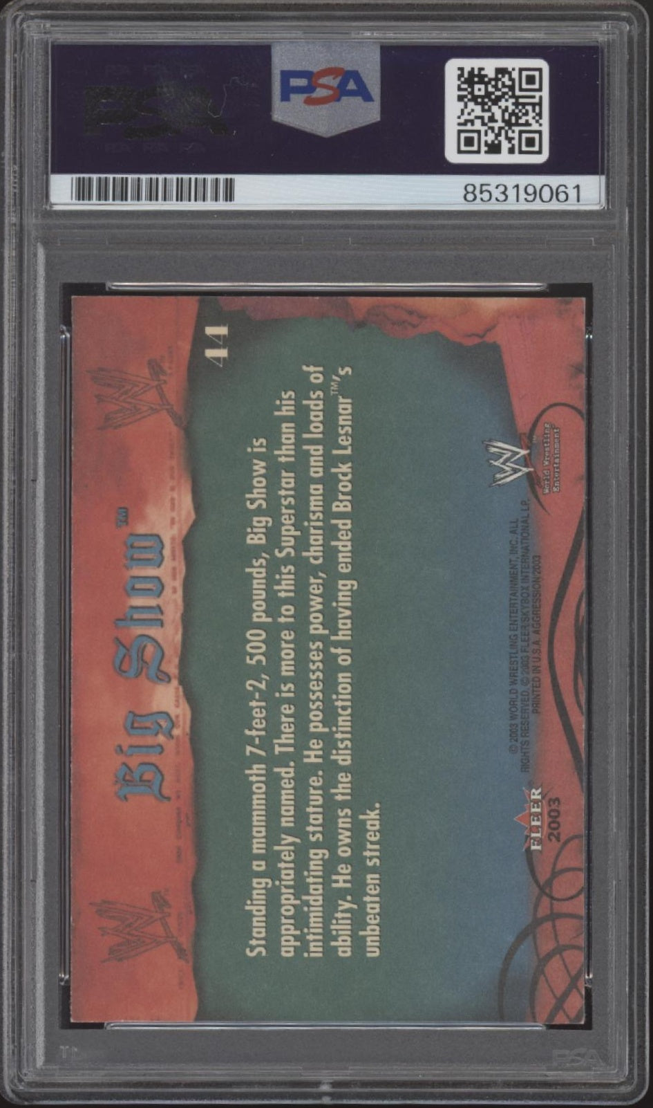 Big Show 2003 Fleer Aggression #44 with PSA Authentic Auto