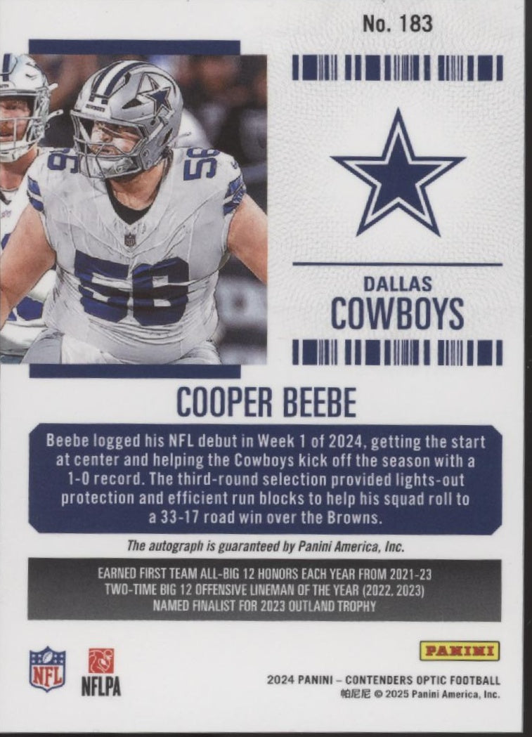 Cooper Beebe 2024 Panini Contenders Optic Rookie Ticket RC Auto #183