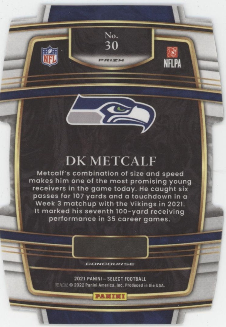 DK Metcalf 2021 Panini Select Zebra Wave Prizm Die-Cut #30