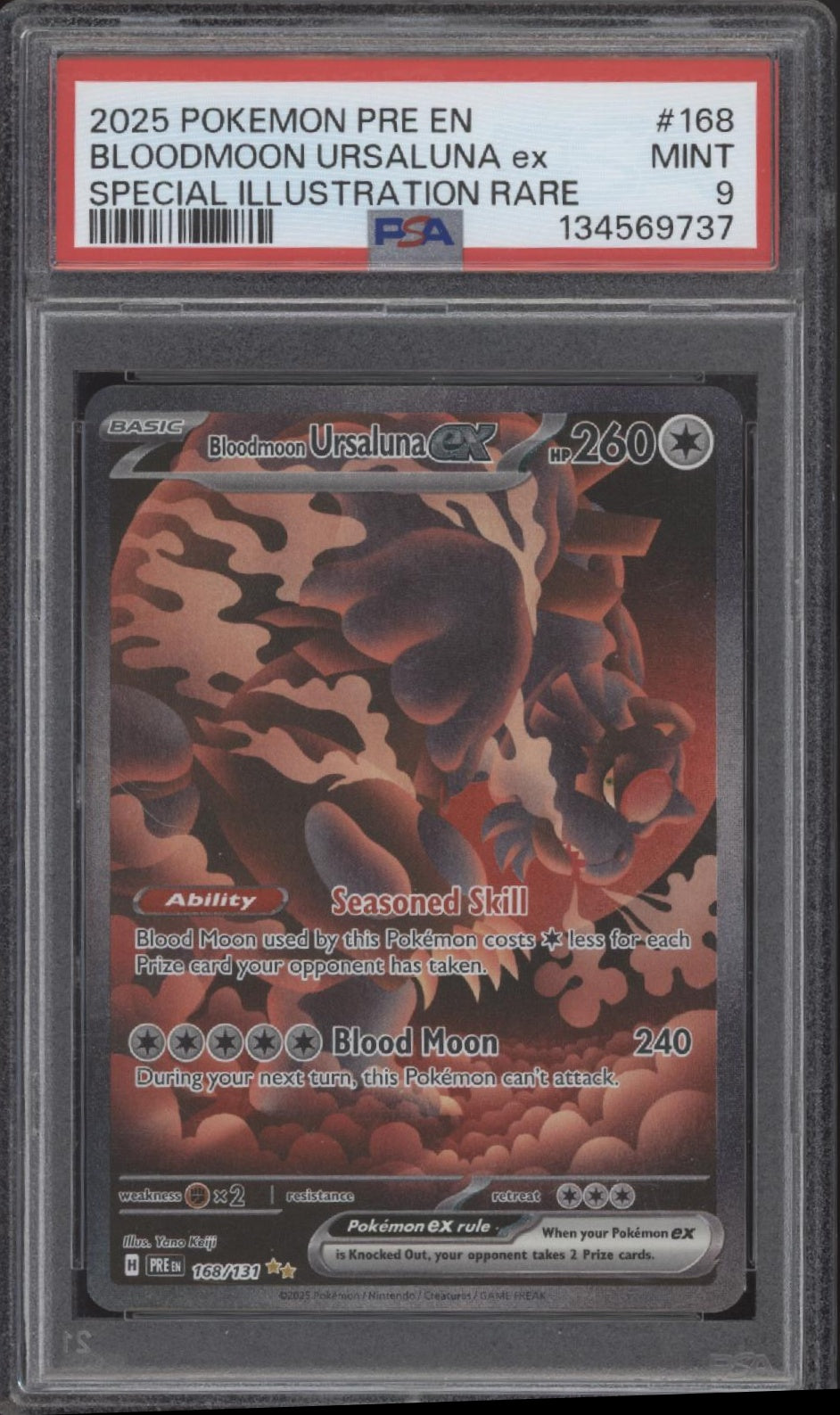 Bloodmoon Ursaluna ex Pokemon Prismatic Evolutions SIR #168 PSA 9 Bloodmoon Ursaluna ex Pokemon Prismatic Evolutions SIR #168 PSA 9