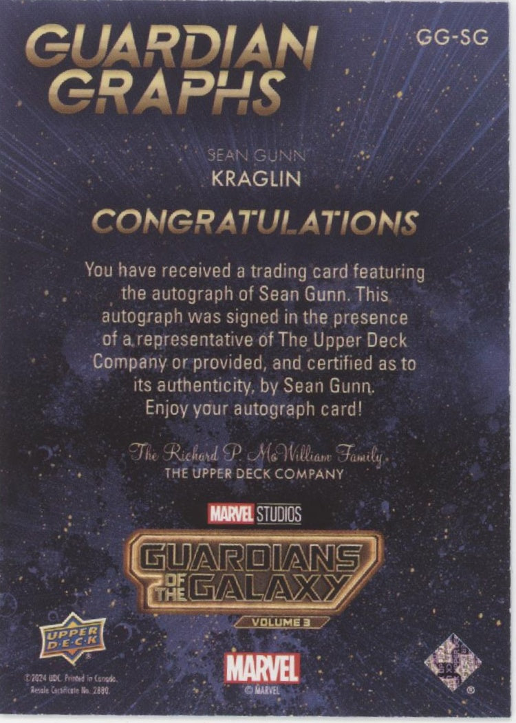 Sean Gunn Kraglin 2024 Upper Deck Guardians of the Galaxy Auto #GG-SG