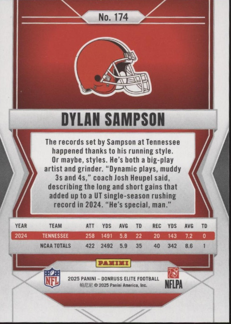 Dylan Sampson 2025 Panini Donruss Elite Purple RC 28/49 #174