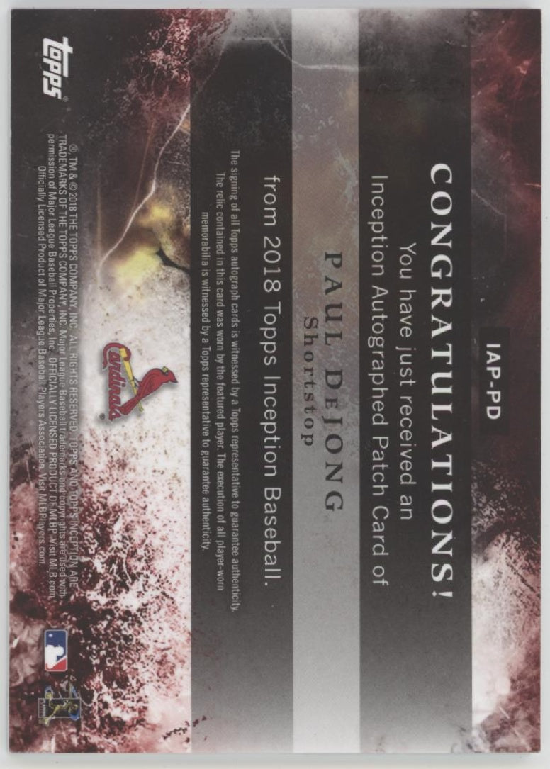Paul DeJong 2018 Topps Inception Swatch Auto #IAP-PD