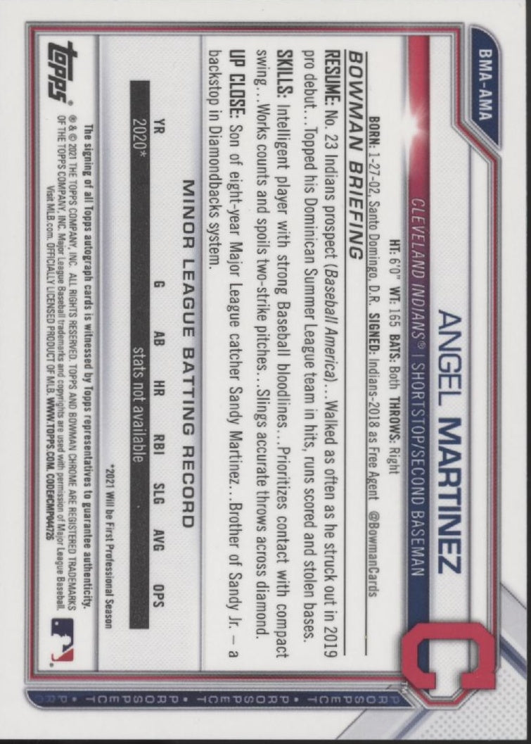 Angel Martinez 2021 Bowman Chrome Prospects Mojo Refractor Auto #BMA-AMA