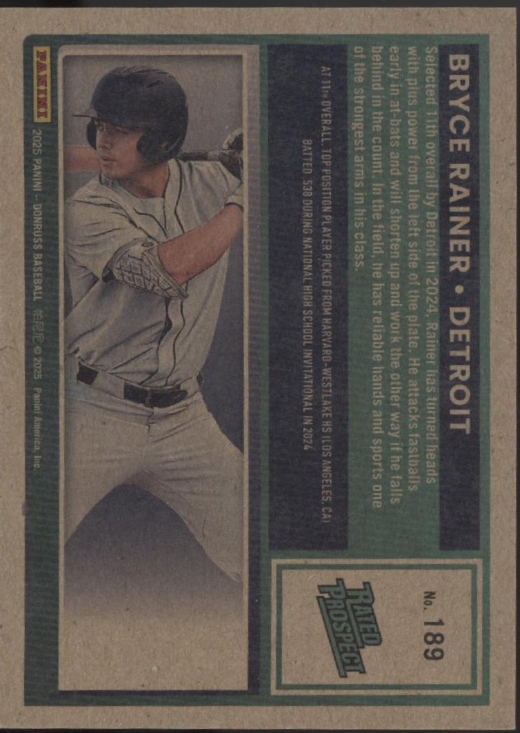 Bryce Rainer 2025 Panini Donruss Rated Prospect Artist Proof 06//25 #189