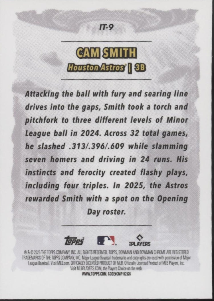 Cam Smith 2025 Bowman Chrome It Came to the League Refractor RC #IT-9