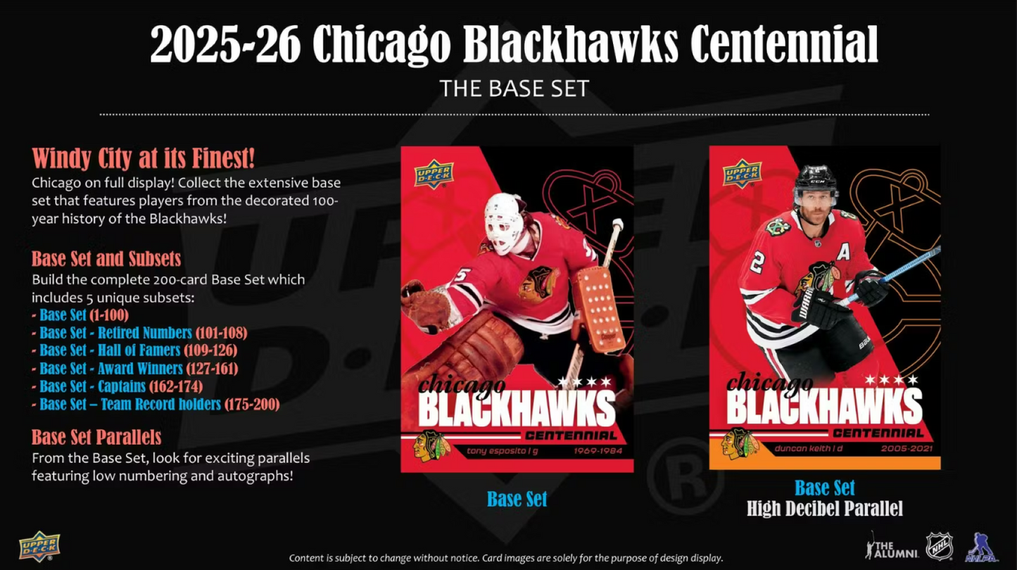 2025-26 Upper Deck Chicago Blackhawks Centennial Hockey Hobby Box *Contact Us To Order*