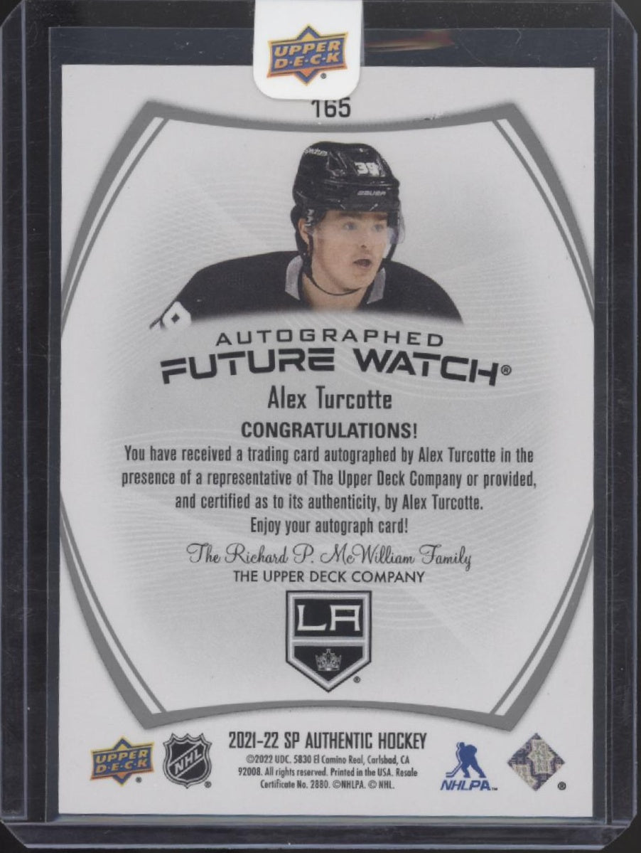 Alex Turcotte 2021-22 Upper Deck SP Authentic Future Watch Auto 169/999 #165