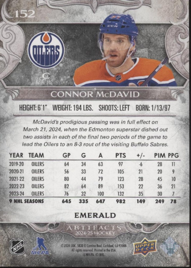 Connor McDavid 2024-25 Upper Deck Artifacts Emerald 116/149 #152