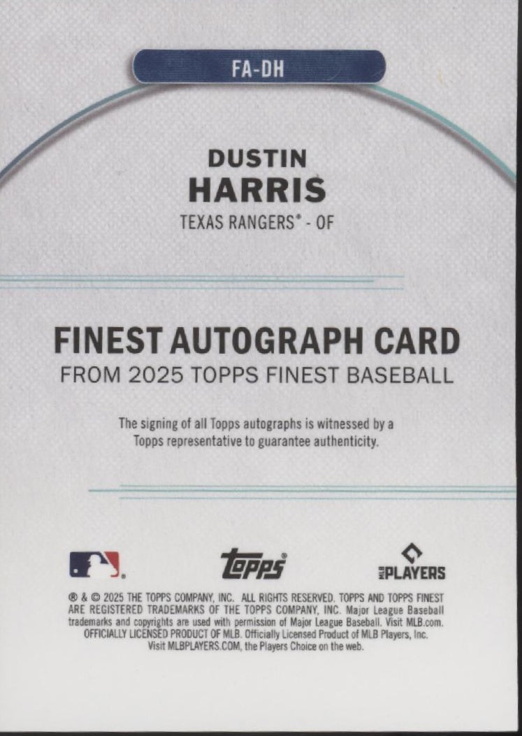 Dustin Harris 2025 Topps Finest Gold Refractor RC Auto 47/50 #FA-DH