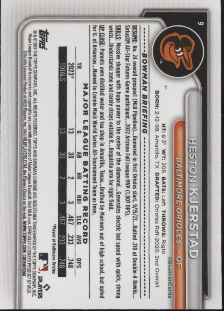 Heston Kjerstad 2024 Bowman Chrome Gold Mojo Refractor RC 02/50 #9