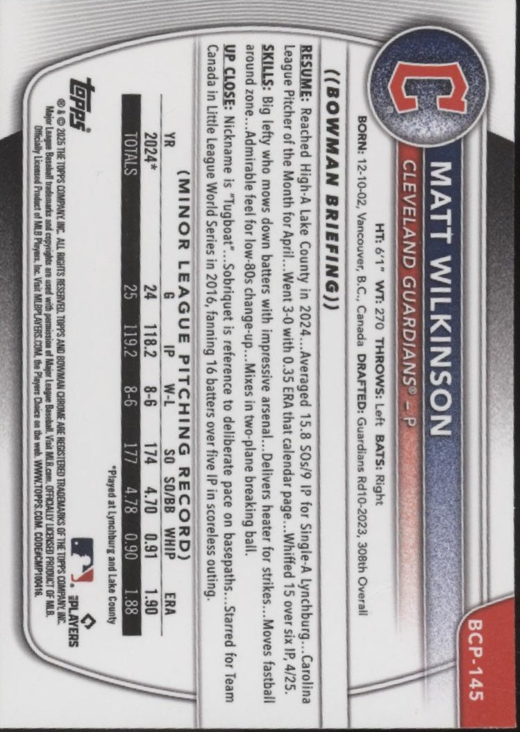 Matt Wilkinson 2025 Bowman Chrome Prospects Scale Refractor #BCP-145