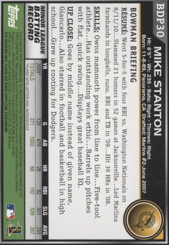 Mike Stanton 2010 Bowman RC #BDP30